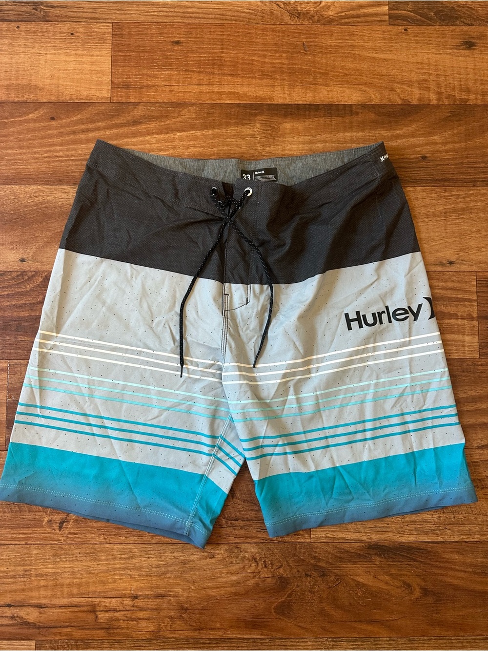 Hurley Men’s Black & Teal Stripe Swim Trunks